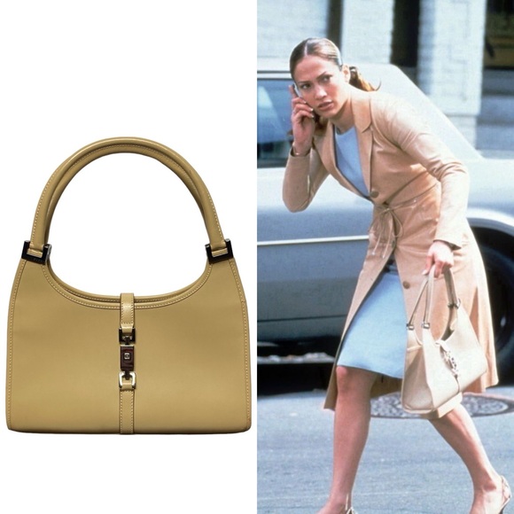 GUCCI Jackie Bardot Tan Leather Patent Handbag Wedding Planner Jennifer Lopez - Picture 1 of 11